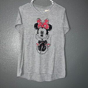 Disney Minnie Mouse Gray Graphic Tee Women’s Large Cute Cartoon Top